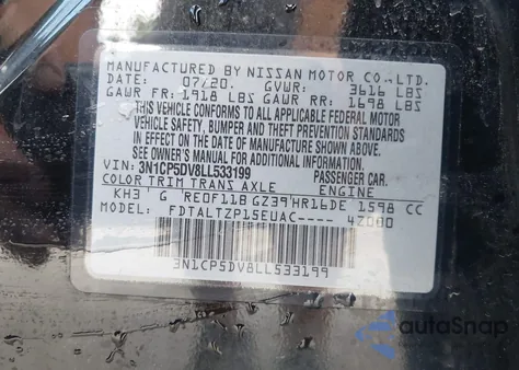 2020 Nissan Kicks Sr Xtronic Cvt from USA, damaged, VIN 3N1CP5DV8LL533199